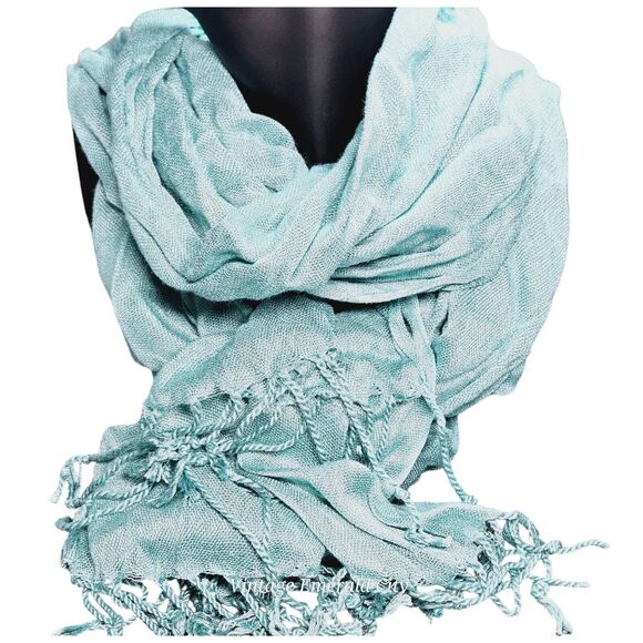 Taleen Aqua Turquoise Scarf Blue Shimer Head Wrap Pashima Stole Bohemian Hijab - Picture 2 of 8